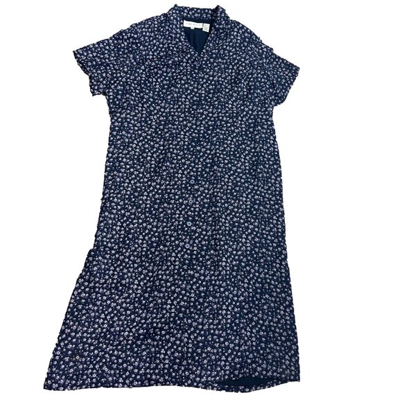 Chaus Woman Size 22 Dress Navy Blue Floral Short Sleeve Lined Button Front New - Picture 1 of 9